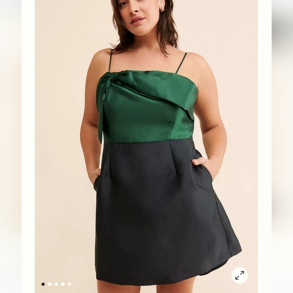 NWT Hutch For Free People Serena Bow Mini Dress 20W Green Black - Picture 4 of 12